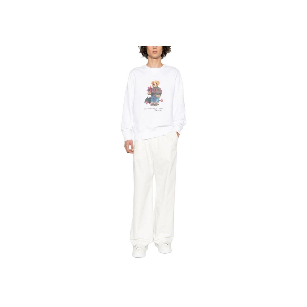 Polo Ralph Lauren Bear Cartoon Print Knit Crewneck Long Sleeve Sweatshirt Men Sweatshirt White 710853308-028