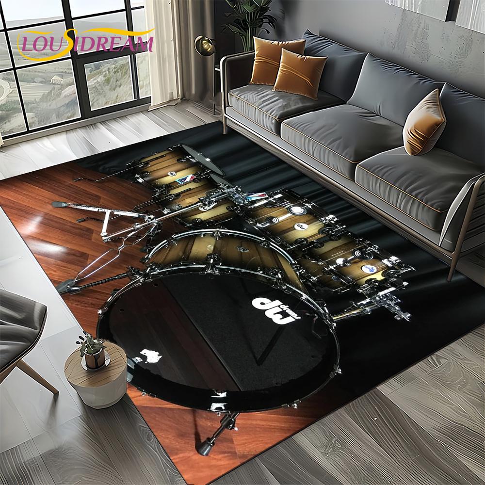 3D Cymbal DW Drum Kit Drum Set Music Instruments Carpet Rug for Living Room Bedroom Home Sofa Decoration,Kids Non-slip Floor Mat