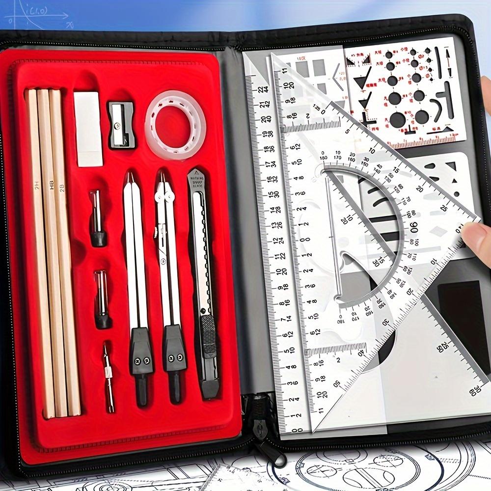 22pcs Professional Precision Compass Drafting Set with Heavy-Duty Metal Construction - Comprehensive Geometry Tools Kit with Protractor, Compass,