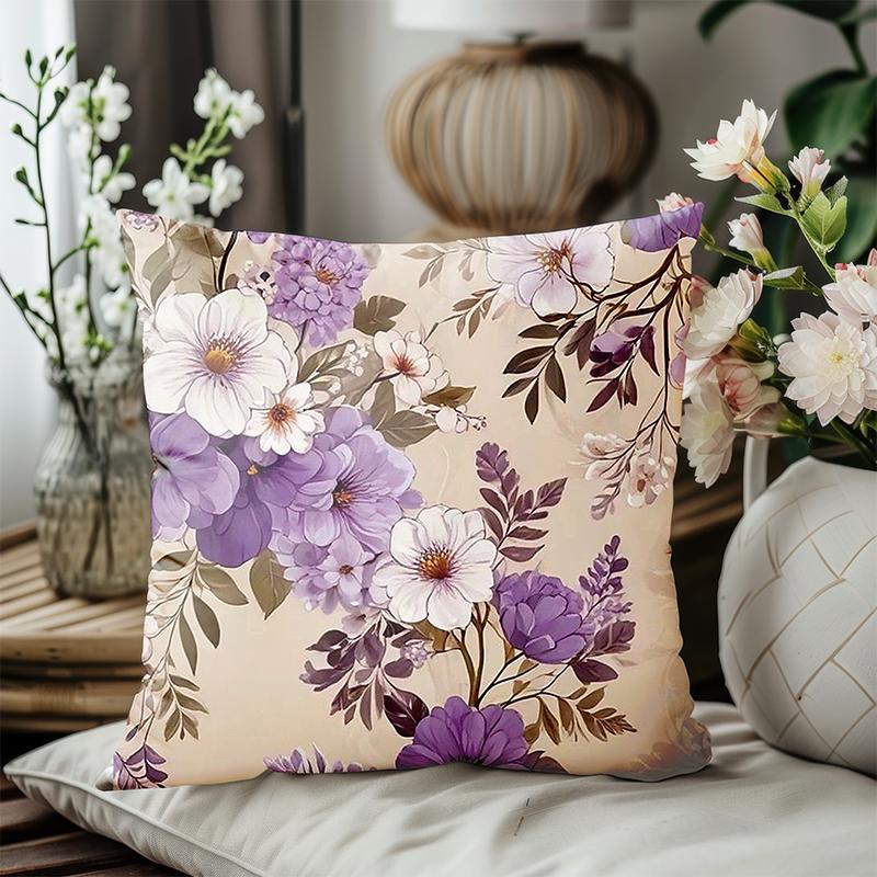 1 Pieces Purple And White Flower Patterned Decorative Throw Pillow Polyester Pillowcase, Sofa  Cushion Cov Headboard Pillow