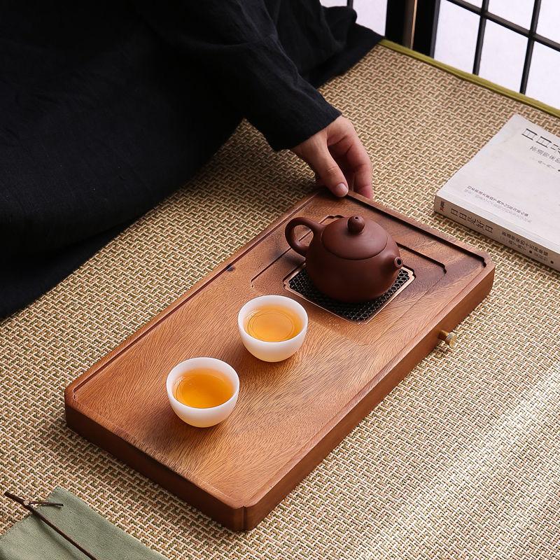 Solid Wood Tea Tray Walnut Whole Solid Wood Pot Bearer Rectangular Dry Bubble Tray Drainage Bubble Tea Tray