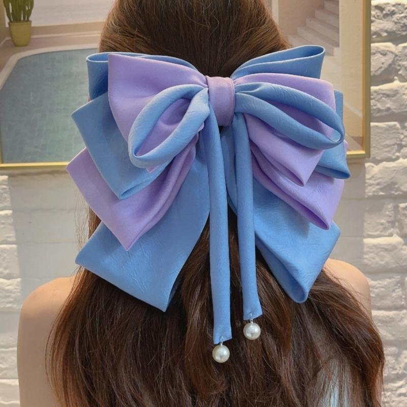 Elegant Purple Hair Bows Clip With Long Ribbon Fashion Headdress Hairpieces Barrette Hairpin For Women And Girls