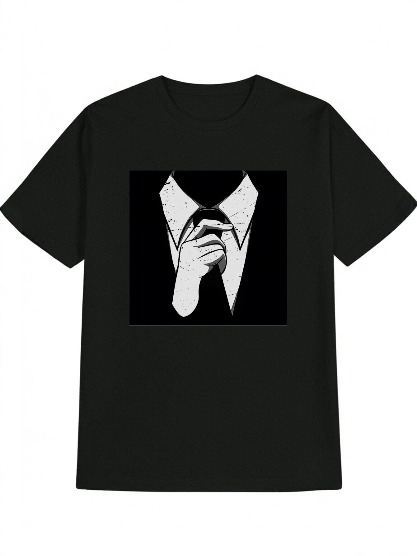 Casual Versatile Crew Neck T-shirt with Chic Hand Tie Print - Soft Polyester S