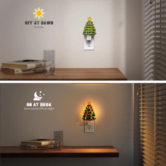 Plug-in Christmas Tree Night Light 360 Degrees Rotatable Star Topper Xmas Tree Wall Outlet LED Lamp Living Room Bedroom Decoration