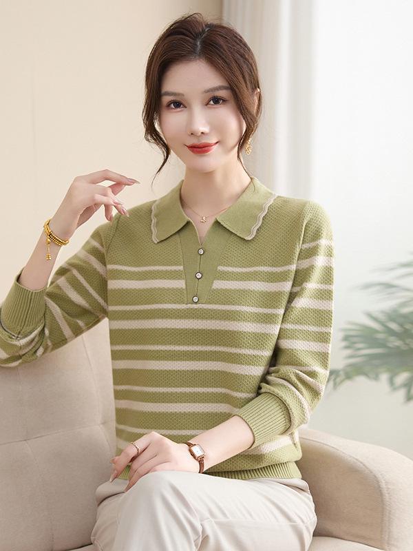 2026 Spring Knit Top for Moms: Lightweight Striped Sweater for Middle-Aged & Elderly Women, Perfect As a Spring & Autumn Layer
