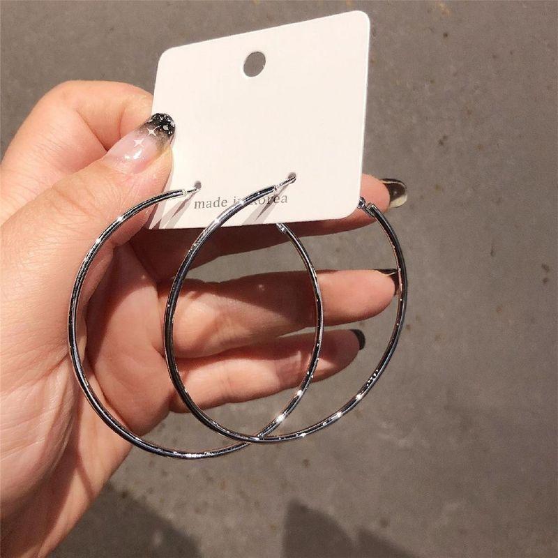 

Fashion Elegant Sterling Silver Needle Circle High Profile Fashion Simple Bracelet Ins Earrings All-Match Earrings Hong Kong Style Ear Rings Women Silver 4cm [925 silver needle]]