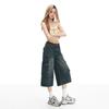Trendy Vintage Pocket Cargo High Waist Loose Straight Wide Leg Cropped Capri Denim Shorts For Women Versatile Slimming FigureFlattering Casual Bottoms