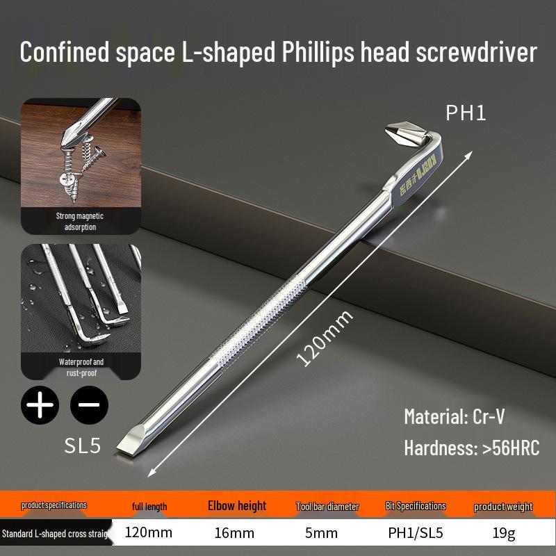 Z-Shaped L-Shaped Dual-Use 90-Degree Elbow Screwdriver: Magnetic Phillips & Flathead 2-in-1 Right Angle Tool