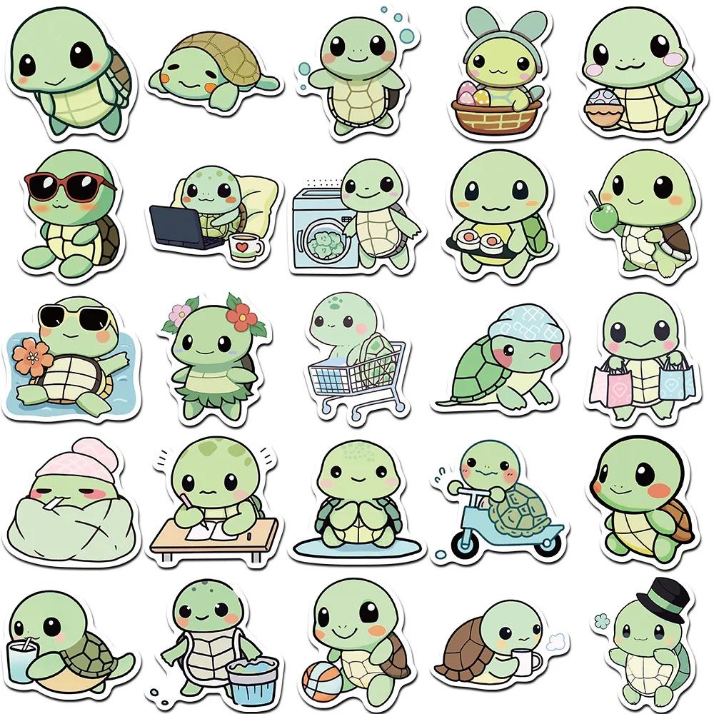 50Pcs Cartoon Green Cute Turtle Sticker Diy Decoration Waterproof Phone Case Notes Skateboard Notebook Graffiti Toys Gifts