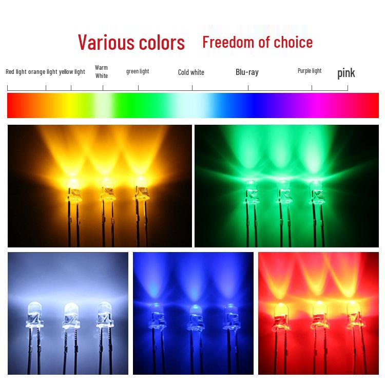 3mm LED Light-Emitting Diode Lamp: White, Red, Blue, Green