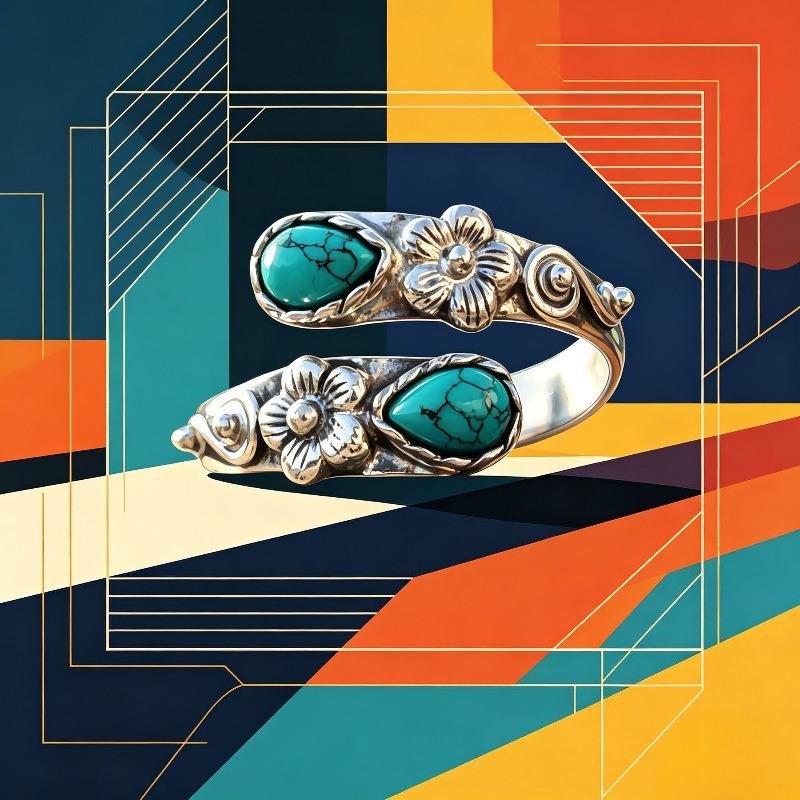 Bohemian Double Flower Green Synthetic Cobalt Oxide Ring For Men And Women'S Jewelry Suitable For Daily Wear And Holiday Gifts