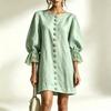 Women's Puff Sleeve Lace Trim Casual Straight Skirt for Everyday Wear