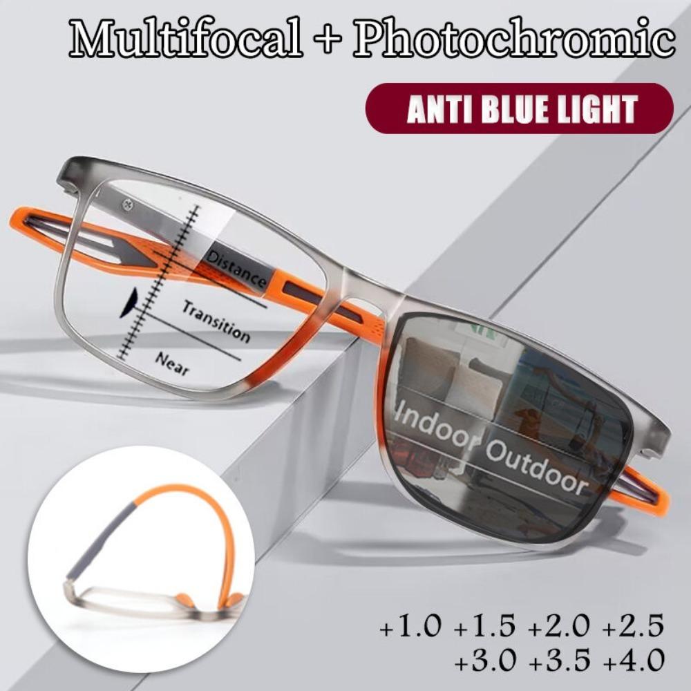 3in1 Pochromic Multifocal Reading Glasses Progressive Look Far And Near Eyeglasses Men Sport TR90 Frame Anti Blue Light Grade