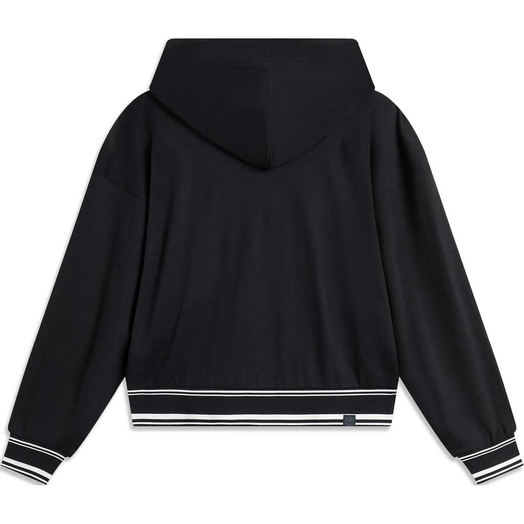 Li Ning Striped Hooded Comfortable Breathable Loose Cardigan Sweatshirt Women Sweatshirts Black AWDU458-2