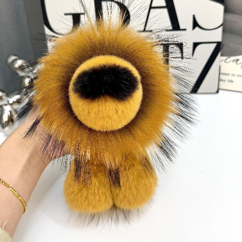 Little Lion Plush Backpack Accessories Pendant Real Rex Rabbit Hair Keychain Pendant Doll Doll Bag Pendant