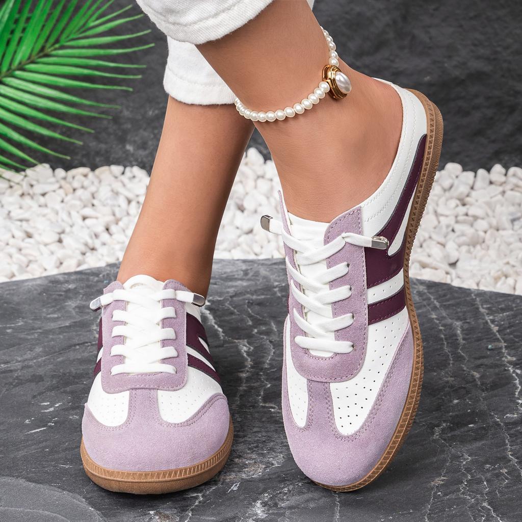Women Retro Color Block Slip On German Trainer Mule Slippers, Breathable Soft Sole Versatile Casual Summer Walking Shoes