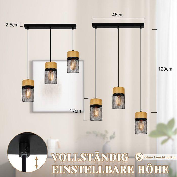Pendant Lamp - NETTLIFE - Wood Grain 3 Lights - Black - Metal E27 3x25W - Ø46xH120cm