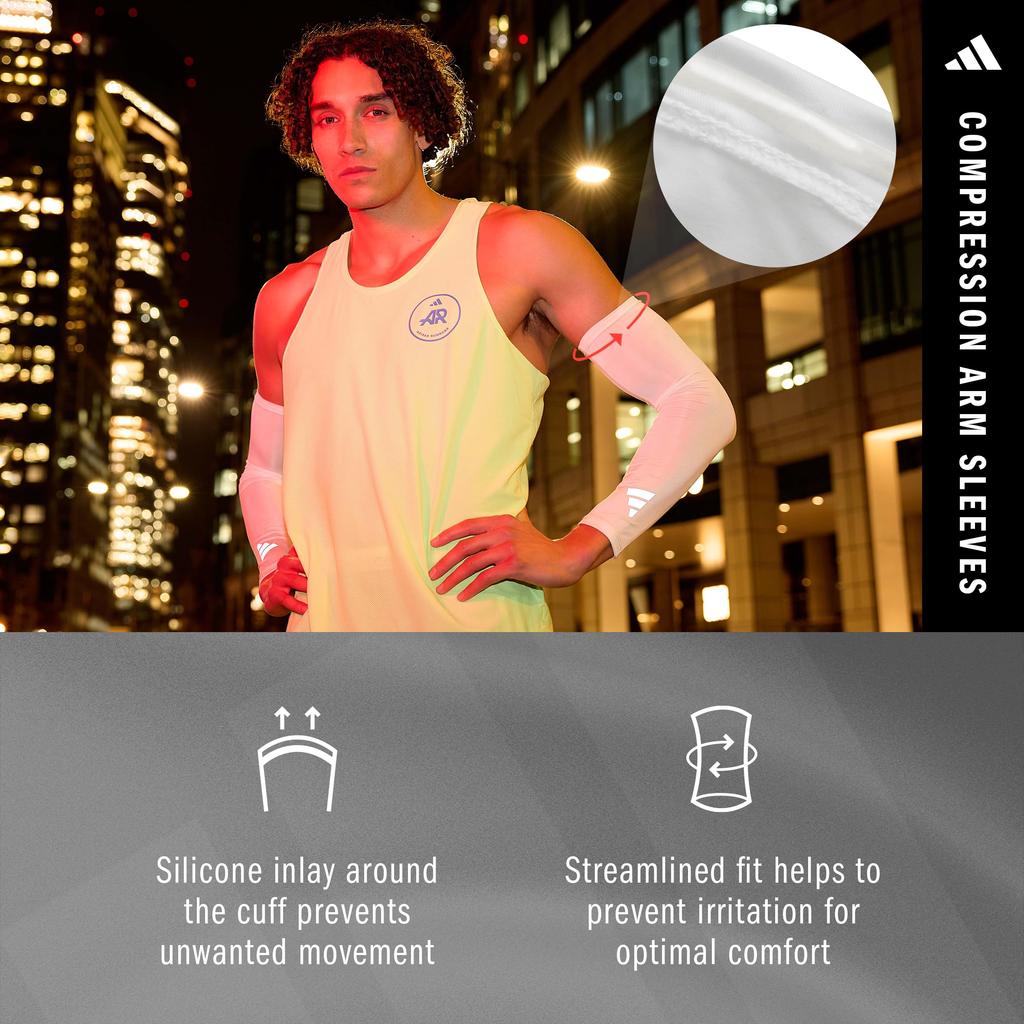 Adidas Compression Arm Sleeve Pack of ClimaCool Material Sizes Warmers, 2, (Breathable, Moisture-Wicking, Quick-Drying), White, S/M (ADSL-13011WH)