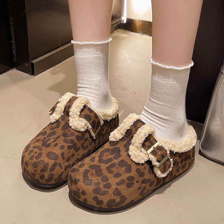 Baotou Boken Fluffy Slippers Women Wear Fleece Warm One Pedal Internet Celebrity Autumn and Winter 2025 New Cotton Slippers