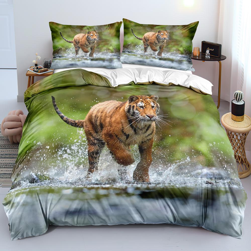 3D Tiger Duvet Cover Soft Comforter Cover Animal Bedding Set Tiger Pattern Quilt Cover For Bedroom Decor 2/3Pcs King Queen Size