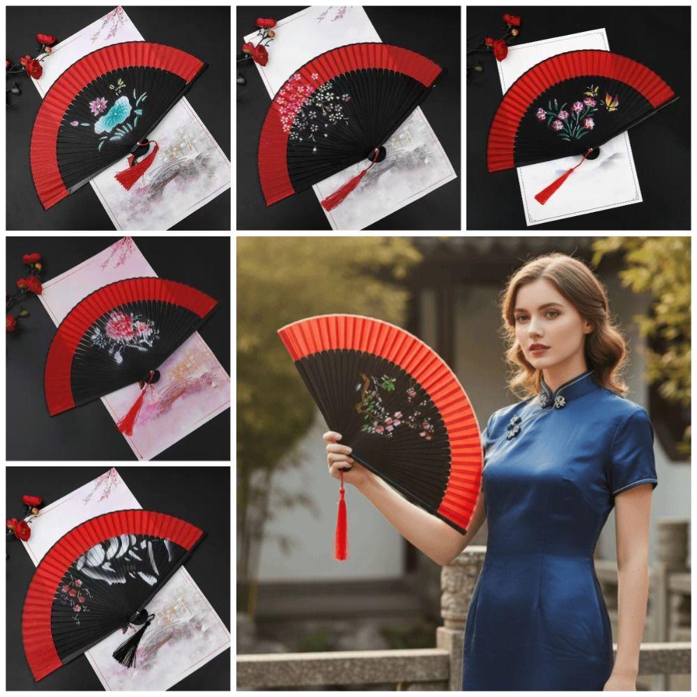 Chinese Style Blossom Printing Folded Fan Exquisite Elegant Handheld Fans  Wedding Party Decor
