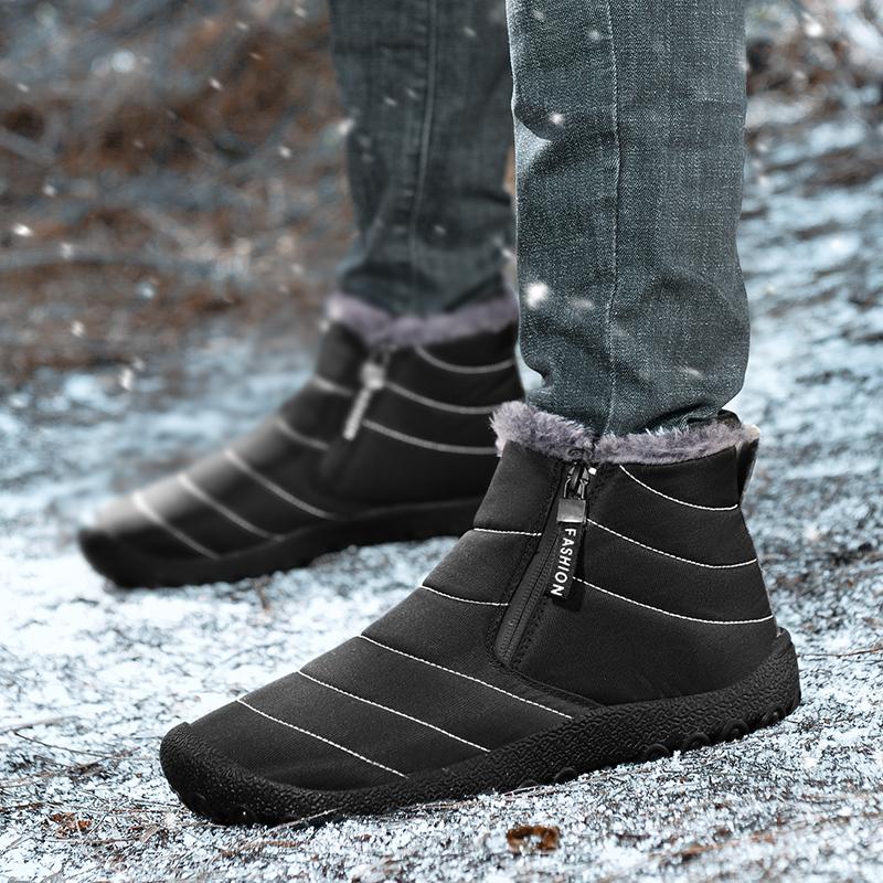 Zipper Cotton Shoes Men's Plush Snow Boots Waterproof Boots Winter Non-slip Outdoor Casual Shoes Short Boots