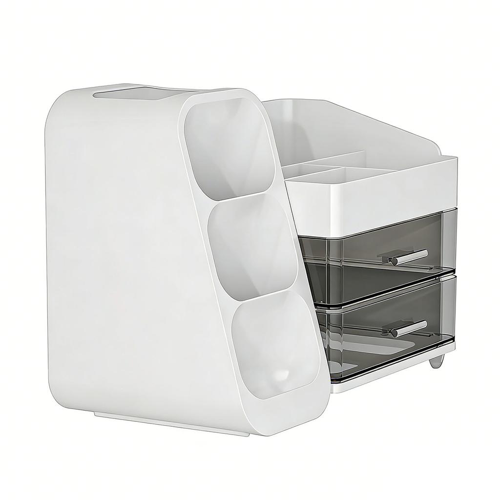 Makeup Organizer with Drawers Plastic Cosmetic Display Case Skincare Organizer with Brush Holder for Vanity Bathroom