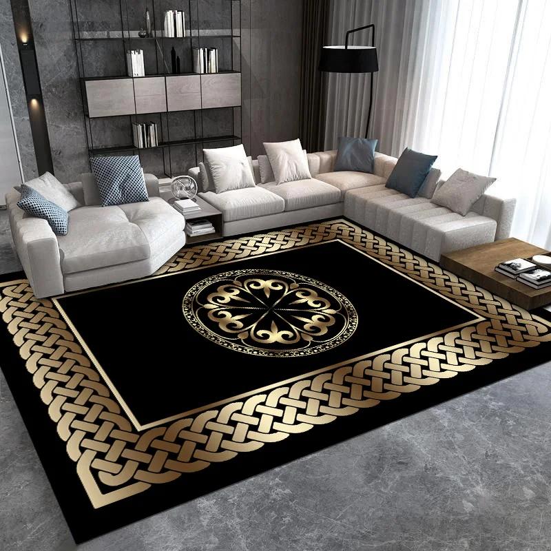 Golden Decorative Rug For Living Room Luxury Style Entrance Floor Mats Lounge Soft Antiskid Carpet Bedroom Bedside Rugs Washable