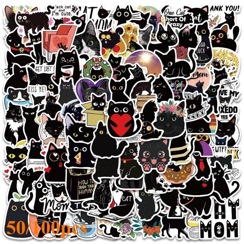 

Black Cat Sticker Pack, Cute Cool Vinyl Waterproof Stickers for Water Bottles, Skateboards, Laptops, Mobile Phones, Scrapbooking, Car Decals