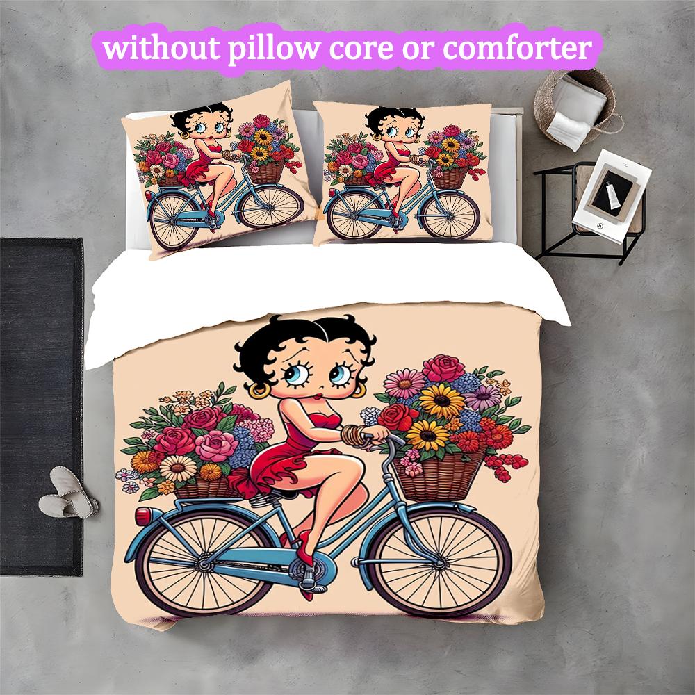 [3pcs Romantic Bedding Set] Betty Boop Print Duvet Cover, Soft Breathable Bedding Set For Bedroom Guest Room School Dorm Decor