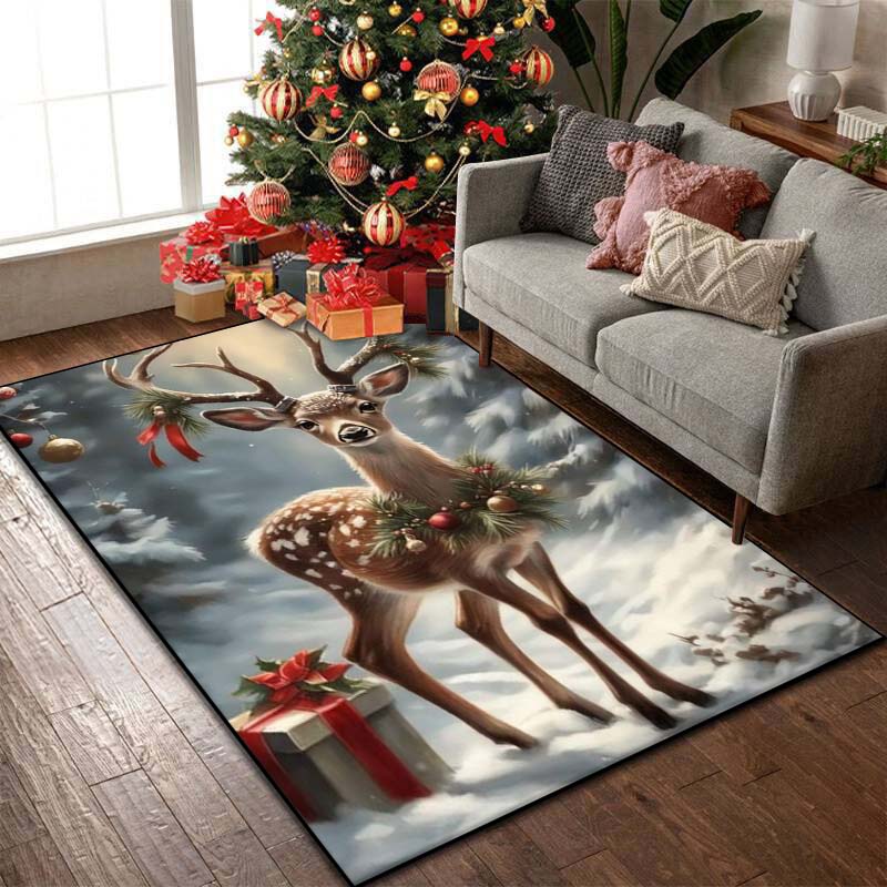 15 Size Christmas Reindeer Pattern Rug Carpets Bedroom Living Room Bathroom Mat Creative Door Mat Area Rug Home Holiday Decor