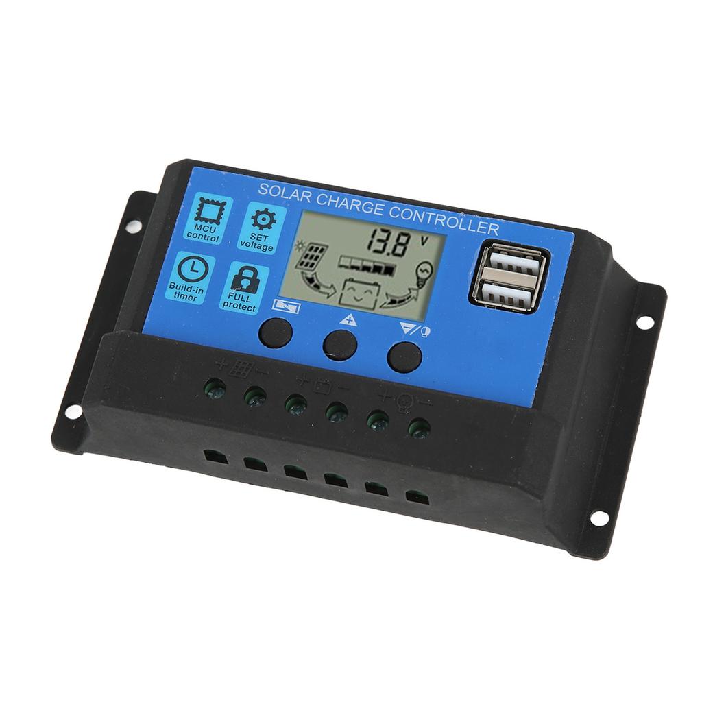 Solar Charge Controller 30A Solar Panel Regulator Dual USB Output for 12V/24V Solar Panels