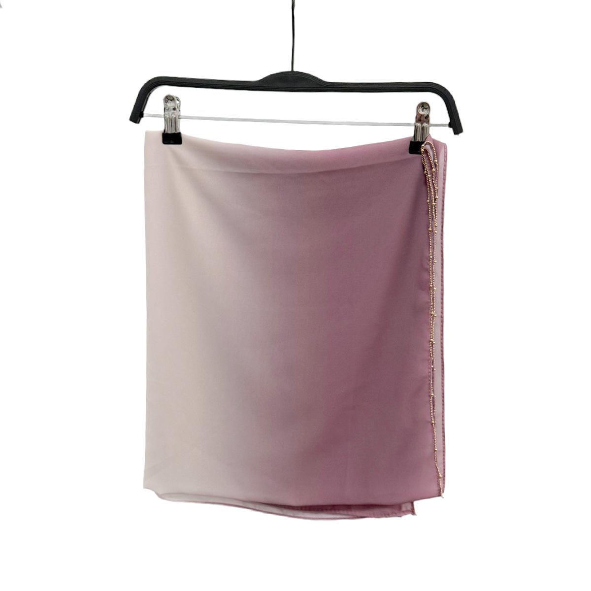 

Gradient Pearl Chiffon Beaded Chain Long Scarf - Hui Muslim Malay Middle Eastern Headscarf 175x70 cm