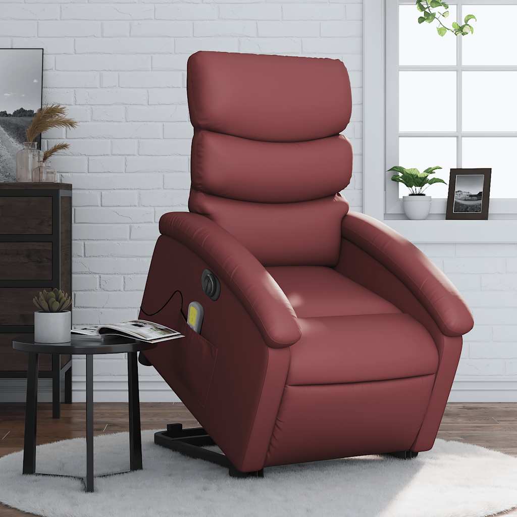 Electric Massage Recliner with Rising Function Burgundy Faux Leather