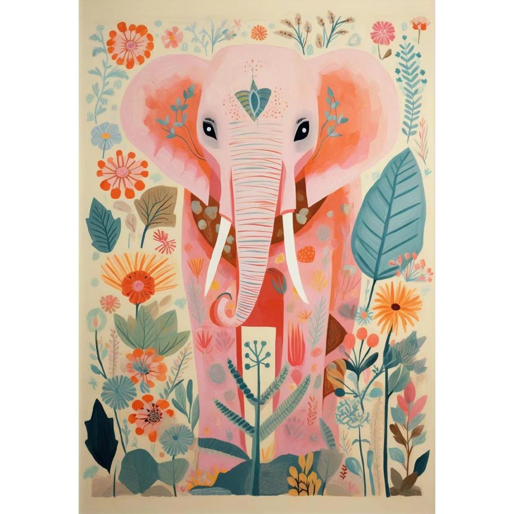 Pastel Botanical Jungle Animal Poster Giraffe Elephant Lion Parrot Snake Tiger Print Wall Art Picture Canvas Home Decor