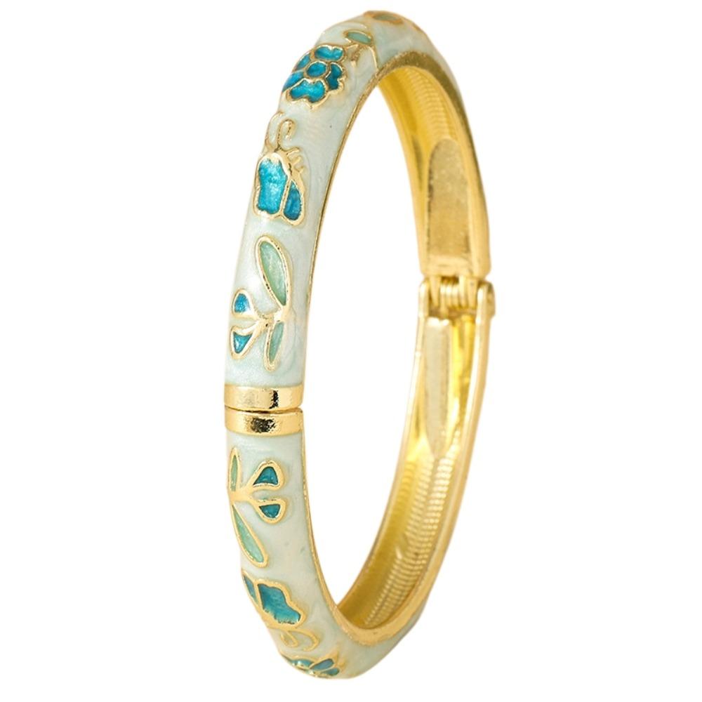 Blumiges Vintage Cloisonné Armreif Emaille Damen Handarmband Buntes Blumenarmband Damen