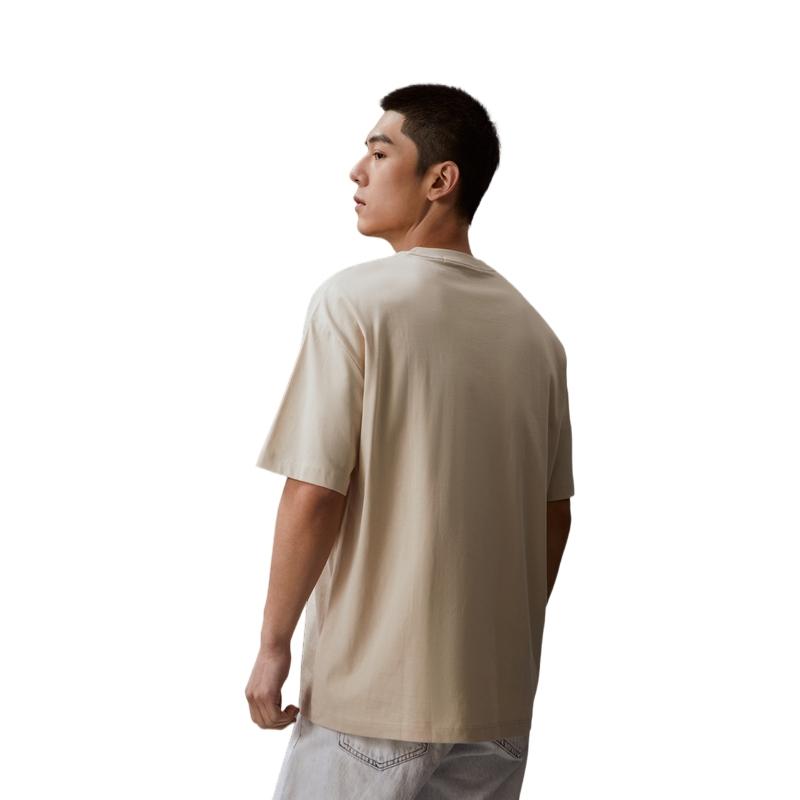 Calvin Klein Unisex Letter Logo Print Loose Round Neck Short Sleeve T-Shirt Unisex Tops Light-Khaki J400322ACI
