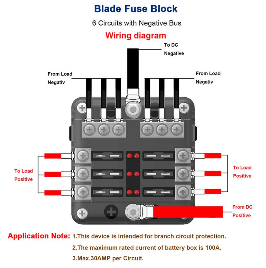 6-Way Blade Fuse Box Block Holder Power Distribution For 12V 24V Car Boat Marine