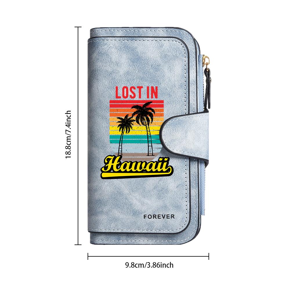 Vintage Hawaii Print Wallet Multi Card Pocket Fashion Purse Casual Portable Long Purse