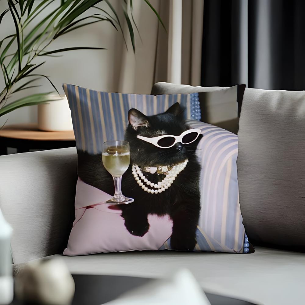 Trending BBlack Catead Cushion Cover Antidustmite Pillowcase Invisible Zipper Silky Short Plush Sofa Cushion Cover