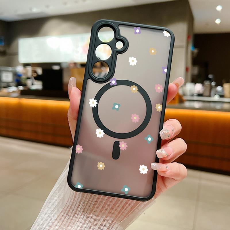 For Samsung Galaxy S24 S23 S22 Ultra S24 Plus S23 FE Flowers Case Magnetic For Magsafe Wireless Charging Clear Matte Phone Cover