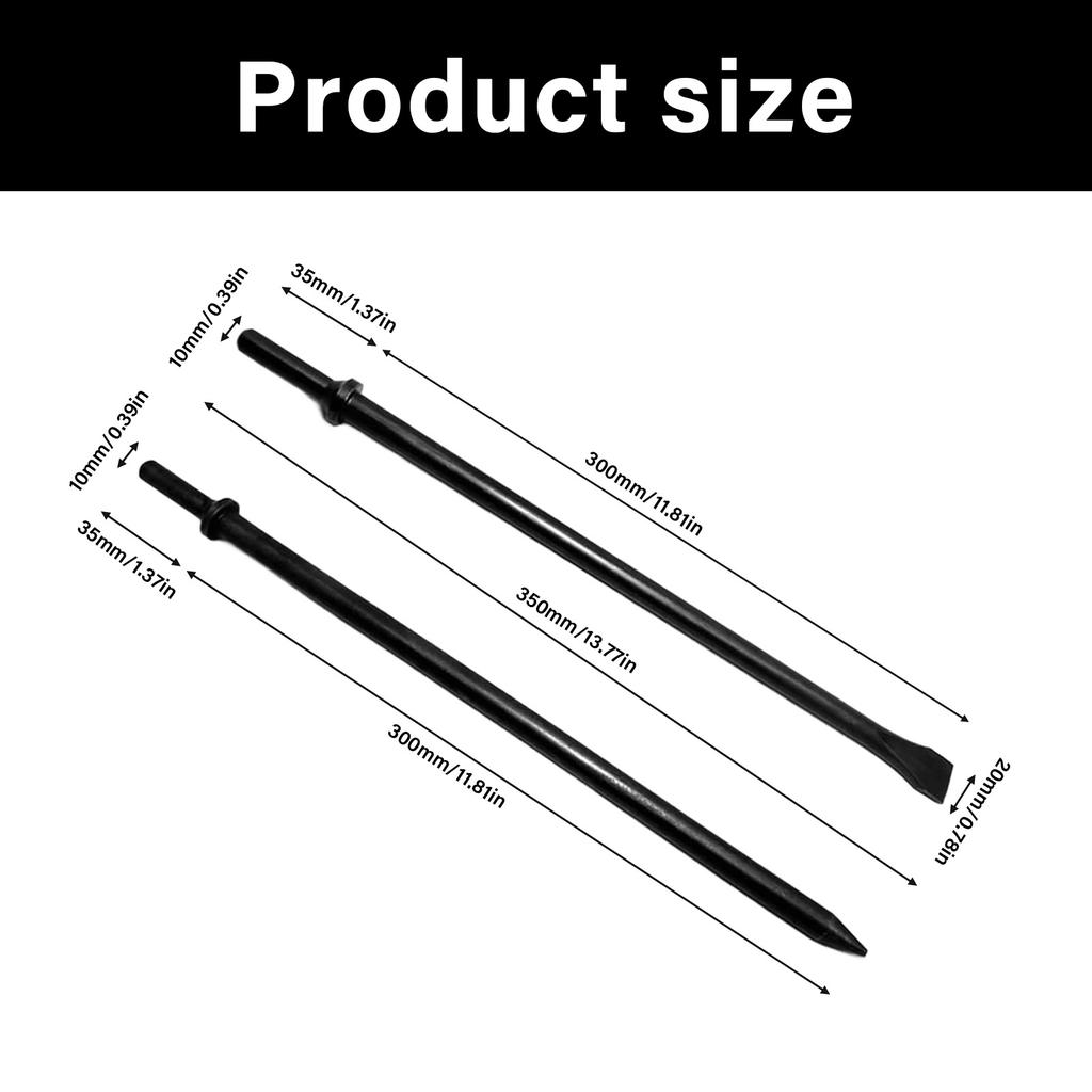 Pack of 2 Pneumatic Cold Chisel Steel Demolition Chisels 14Inch Length Round Collar Design for Concrete Tile Removal