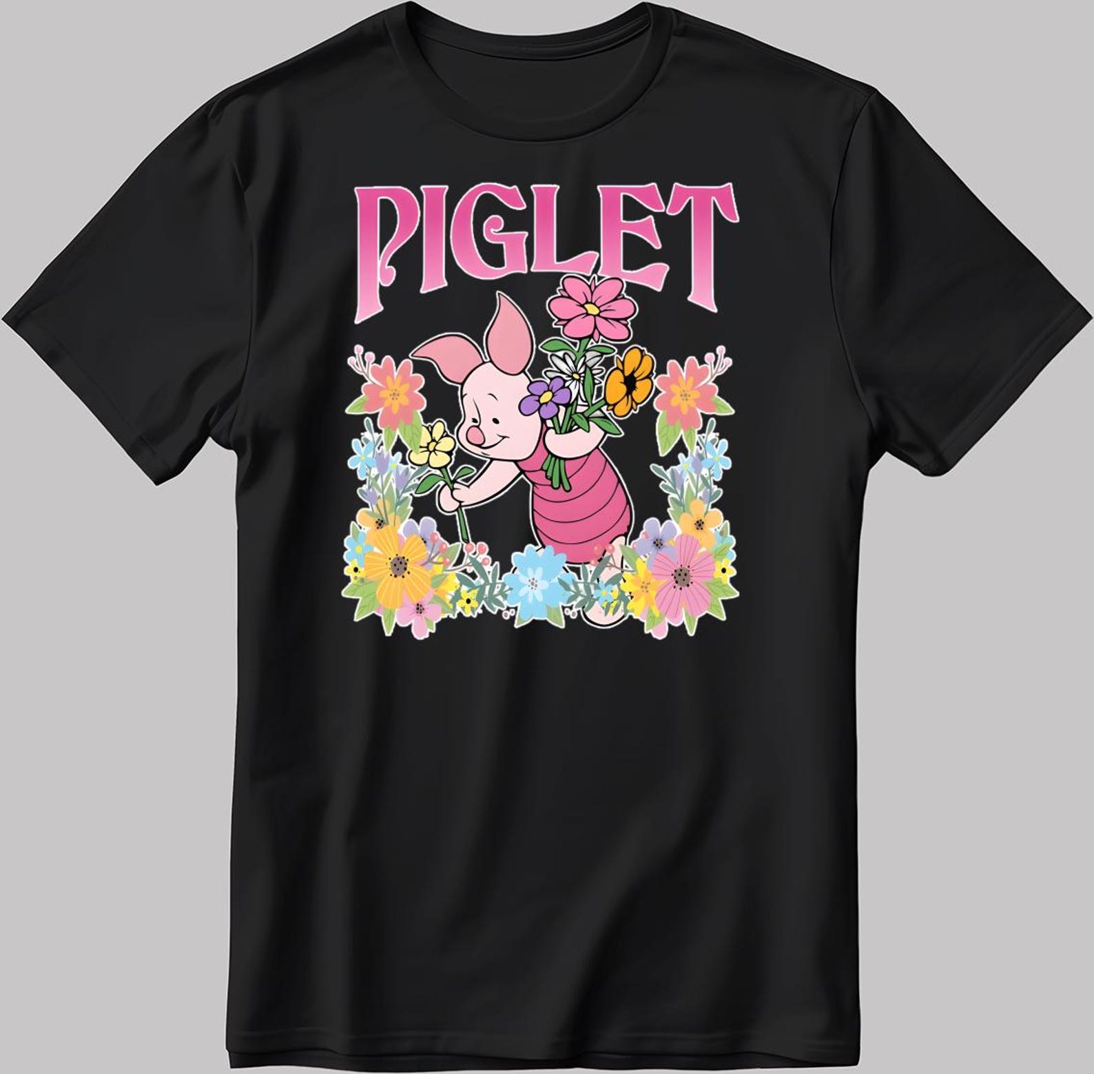 Cute Piglet Floral T-Shirt, Disney Cartoon Tee DE622 S