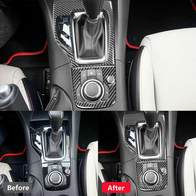 Carbon Fiber Car Gear Head Shift Knob Panel Cover Trim Sticker For Mazda 3 Axela 2014 2015 2016 2017 Accessories-M53K
