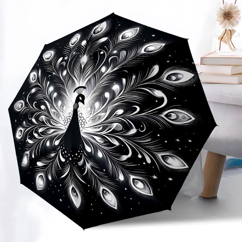 

1pc Peacock Feathers Automatic Open/Close Umbrella - Compact Travel Umbrella, Gift for Birthday, Holiday yy260106031