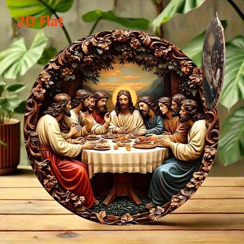 Flat Round Metal Wall Art Medallion 2D Traditional Home Church Decor