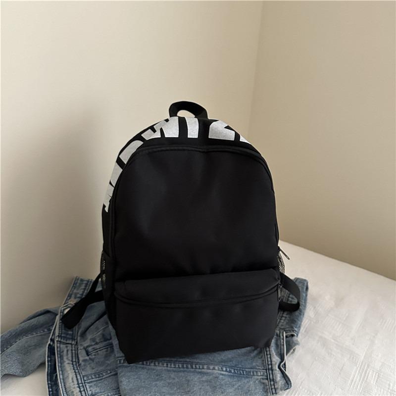 Nylon solid color alphabet schoolbag, simple, lightweight, waterproof and wear-resistant backpack, class commuting large-capacity backpack