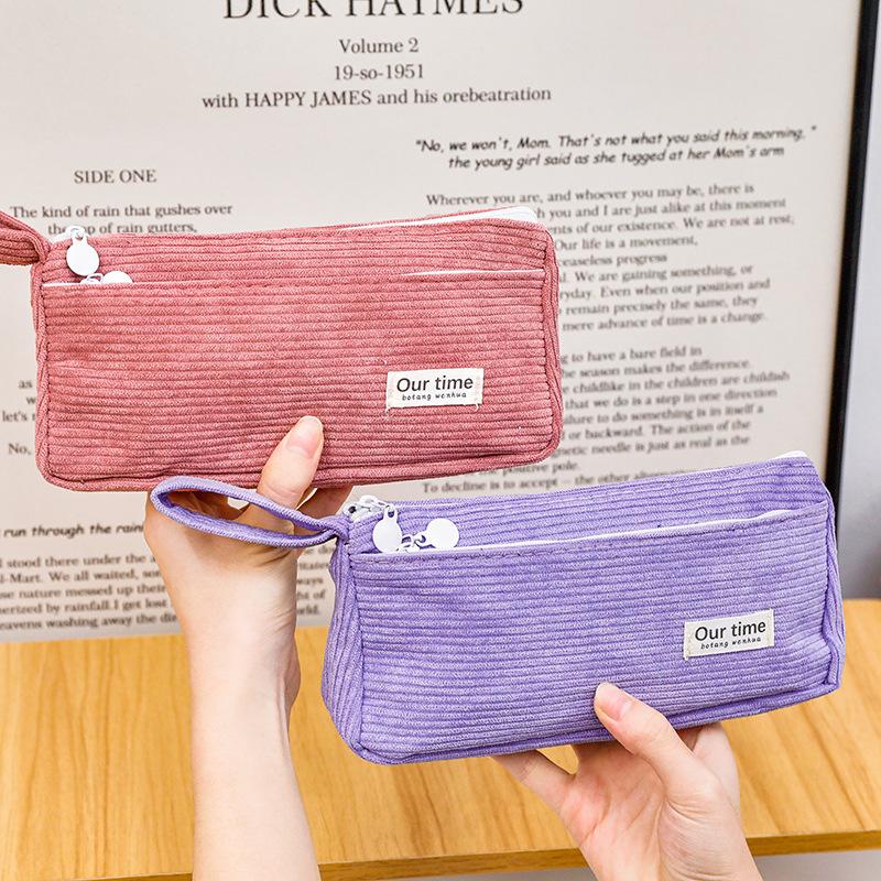 Casual Korean Style Large-Capacity Corduroy Pencil Case Students' Cute Pure Color Pencil