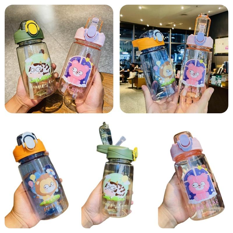 Children Cartoon Straw With Scale Kindergarten Portable Handle Water 550ml Cup