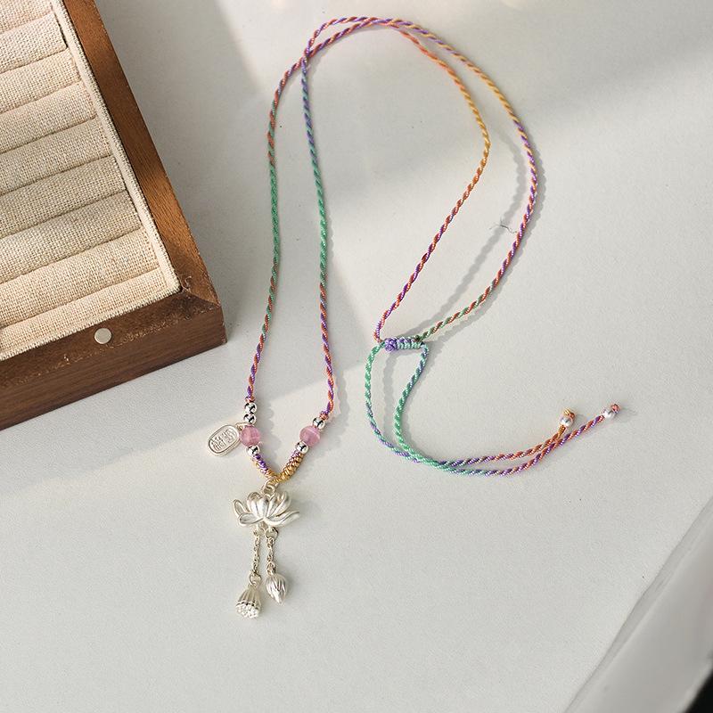 Lotus Nafu Necklace for Women Good Luck Lotus for Women Young China-Chic Ancient Han Suit Weaving Rope